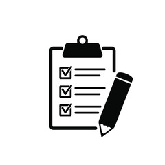 Clipboard pencil vector icon. Black illustration isolated on white background for graphic and web design.
