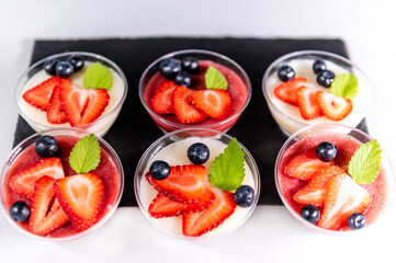 Panna Cotta  with strawberries, blueberries and pears 