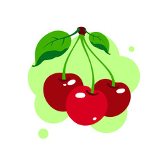 Red cherry fruit isolated on white background. Cherry vector icon. sign, logo. Flat illustration.
