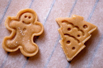 Christmas homemade raw gingerbread cookies ready for baking