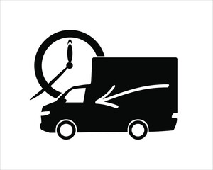 Online express delivery service concept, online order tracking, delivery home and office. Truck on the background of the clock.