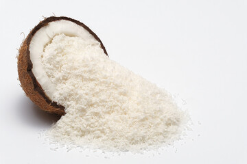 coconut shavings in coconut on a white background