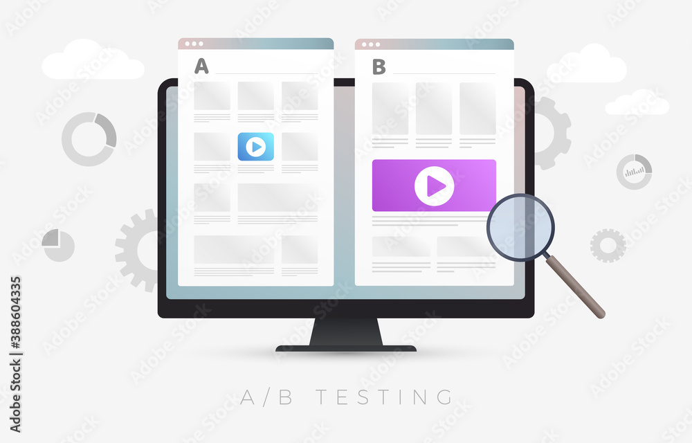 Fototapete ab testing flat vector concept illustration. split testing and a-b comparison web site page. online 