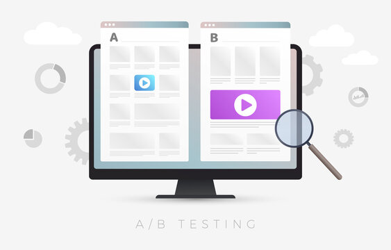 AB Testing flat vector concept illustration. Split testing and A-B comparison web site page. Online experiment with different ui elements to identify better user convenience