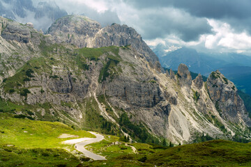 Naklejka na ściany i meble The road to Tre Cime di Lavaredo, Dolomites, at summer