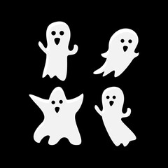 Set of different poses halloween ghosts isolated on black background