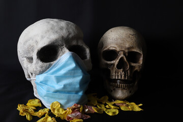 one skull with mask, another one without