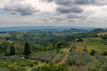 Fototapeta na wymiar Landscape near San Gimignano at the Tuscany Region in Italy 