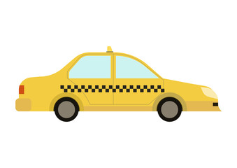 Fototapeta na wymiar Yellow flat taxi car. Vector illustration isolated.
