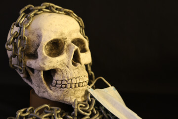 skull head in chain with mask off
