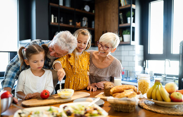 Happy smiling senior randparents playing with their granddaughter