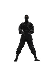 japanese ninja in black uniform on white background