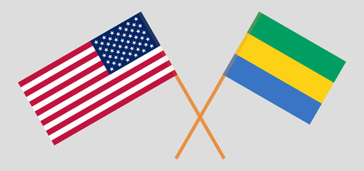 Crossed flags of Gabon and the USA