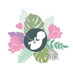 Baby in flowers and leaves