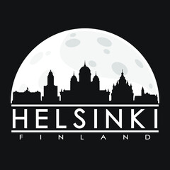 Helsinki Full Moon Night Skyline Silhouette Design City Vector Art.