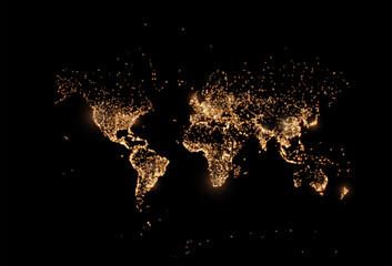 Image of Earth night map. Vector illustration of cities lights from space. Dark globe map printed on Printed Glass Splashbacks