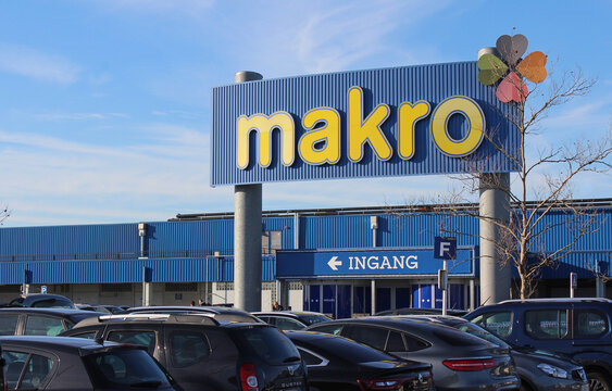 Ghent, Belgium, 6 January 2020: Exterior view of a Makro store in Eke near Ghent in Belgium. Makro is an international brand of warehouse clubs, also called cash and carries. Illustrative editorial.