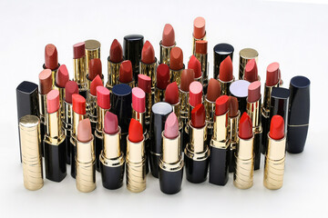 cosmetic lipstick, open tubes on a white background.