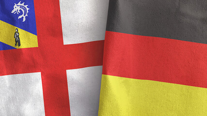 Germany and Herm two flags textile cloth 3D rendering