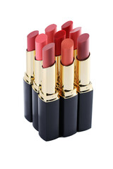 cosmetic lipstick, opened tubes on a white background.