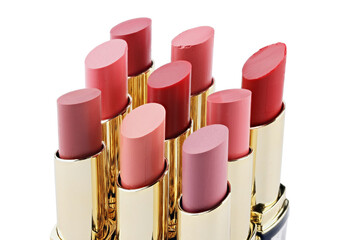 cosmetic lipstick, opened tubes on a white background.