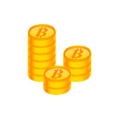 Gold stack of bitcoins cryptocurrency coins. Money icon in isometric style. Business concept, finance and Internet online payment system. Vector illustration sign on white background.