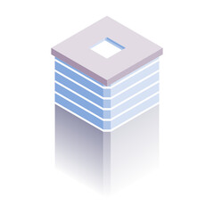 Cryptocurrency Blockchain Cube concept. Farm for mining. Digital market, finance and trading. Square building icon for web design, banner and presentation. Isometric vector illustration.