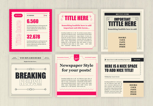 Square Newspaper Style Social Media Layouts	