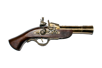 Pirate blunderbuss on a white background.Pirate boarding pistol on a white background.