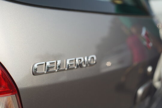 Rear badge on a celerio car from india's top carmaker maruti. Shows the resurgance of the auto industry with more people buying cars during the diwali season even during the coronavirus pandemic