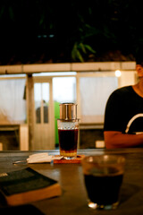 glass of vietnam drip coffee or latte on table 