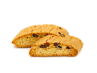 Cantucci biscuits with chocolate drops isolated on white background