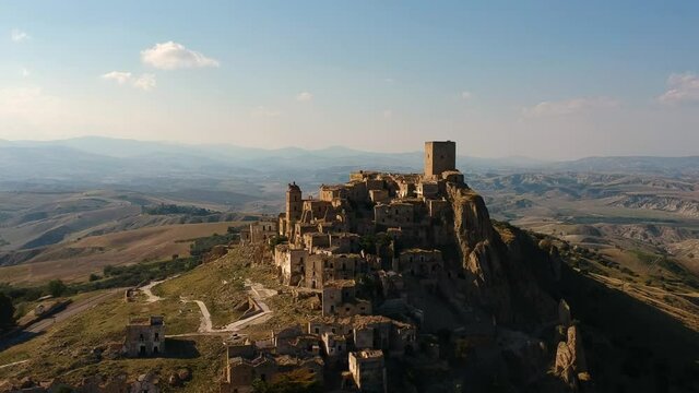 The abandoned village of Craco, Basilicata region, Italy. Aerial view