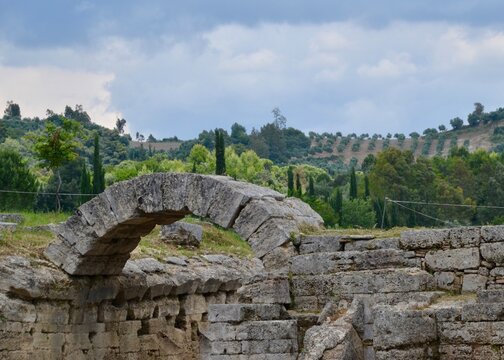 Ancient Olympia archway to the stadium of the site of the first olympic games in Greece
