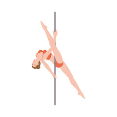 Flat isolated vector illustration of beautiful pole dancer girl