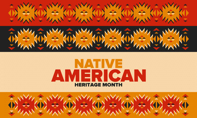 Native American Heritage Month in November. American Indian culture. Celebrate annual in United States. Tradition pattern. Poster, card, banner and background. Vector ornament, illustration