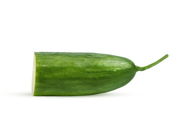 half fresh green cucumber on a white background