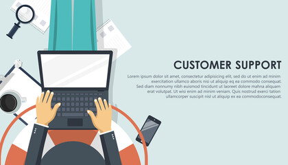 Live support banner. Business customer care service concept. Icon for contact us, support, help, phone call and website click. Flat vector illustration.