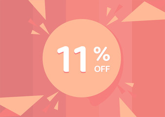 11% OFF Sale Discount Banner, Discount offer, 11% Discount Banner on pinkish background