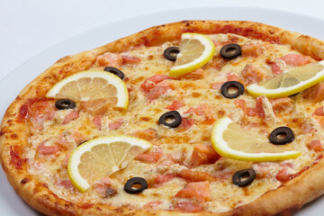 tasty pizza on the white