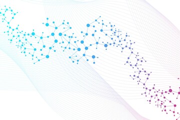 Structure molecule and communication. Dna, atom, neurons. Scientific concept for your design. Connected lines with dots. Medical, technology, chemistry, science background. Vector illustration.