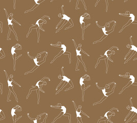 Seamless pattern on a craft background. Flexible gymnasts perform exercises. Graceful women of lines.