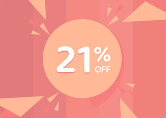 21% OFF Sale Discount Banner, Discount offer, 21% Discount Banner on pinkish background