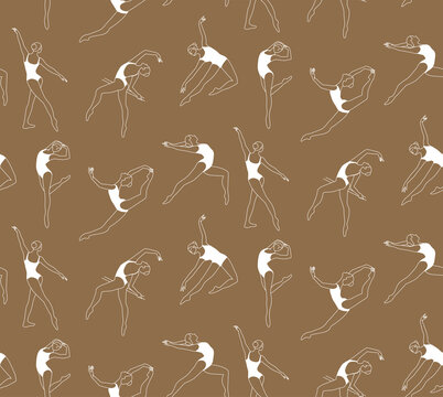 Seamless pattern on a craft background. Flexible gymnasts perform exercises. Graceful women of lines.