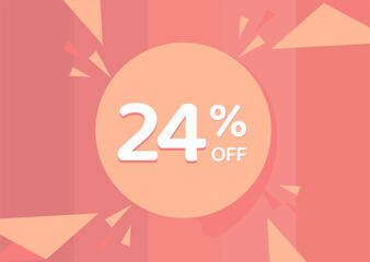 24% OFF Sale Discount Banner, Discount offer, 24% Discount Banner on pinkish background