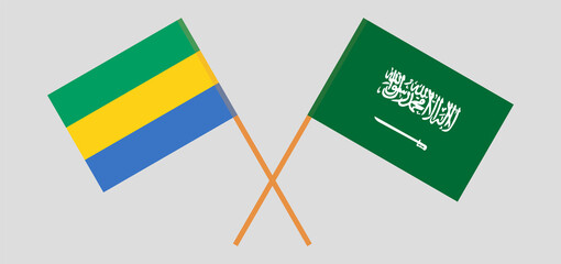 Crossed flags of Gabon and the Kingdom of Saudi Arabia