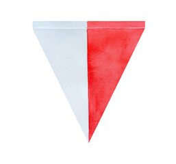 Water color illustration of triangular flag of Malta. One single object. Handdrawn watercolour sketchy drawing, cut out clip art element for design decoration, greeting card, print, poster, banner.