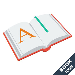 Open book 3D vector icon in flat style.