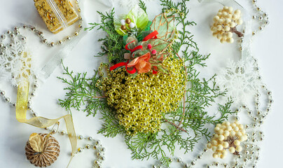 Preparation of a New Year's wreath. Ingredients for a Christmas wreath. Making a Christmas wreath step by step. New Year's decor.