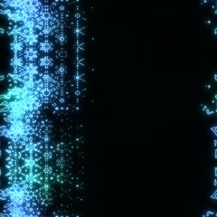 Neon light on black kaleidoscopic seamless repeat pattern. High quality illustration. Funky nightlife retro revival design. Futuristic dramatic glow lighting. 